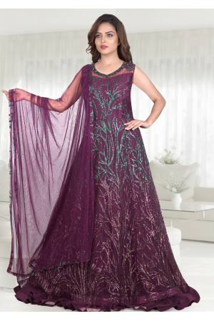 Purple Color Heavy Net Designer Gown